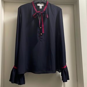 Navy blouse with bow tie